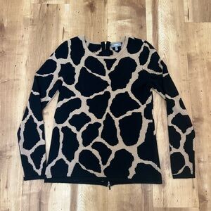 Neiman Marcus 100% Cashmere Giraffe Print Sweater with Zipper Accent, Small